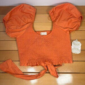 Altar'd State Orange Smocked Crop Top with Puff Sleeves New with tags Size Small